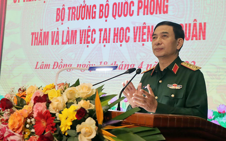 Đại tướng Phan Văn Giang phát biểu tại buổi làm việc với Học viện Lục quân. Đẩy mạnh chuyển đổi số trong giáo dục-đào tạo và các hoạt động của Học viện Lục quân -0