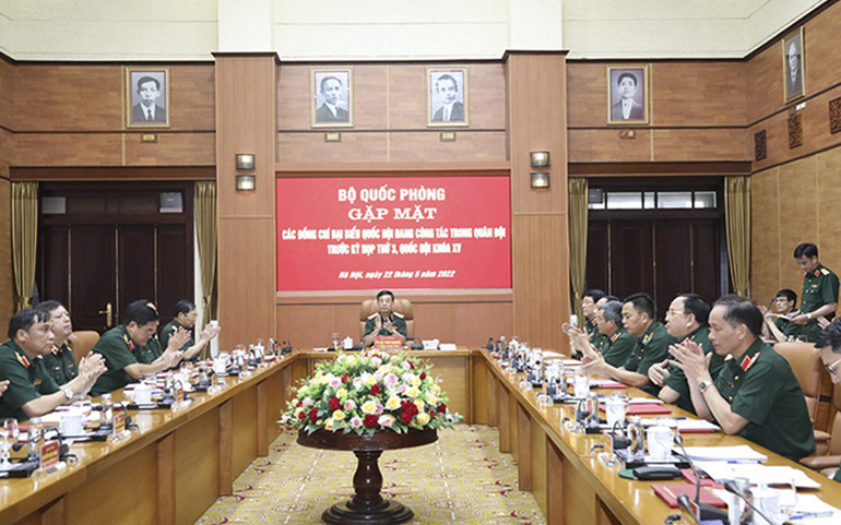 Buổi gặp mặt các đồng chí đại biểu Quốc hội đang công tác trong quân đội trước kỳ họp thứ 3, Quốc hội khóa XV do Bộ Quốc phòng tổ chức. Ảnh: Bộ Quốc phòng Hoạt động của lãnh đạo Đảng, Nhà nước -0