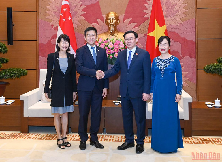 Chủ tịch Quốc hội Vương Đình Huệ đón, hội đàm với Chủ tịch Quốc hội Singapore Tan Chuan-Jin -2