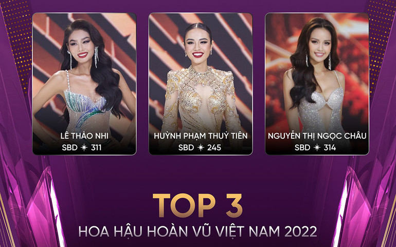 Top 3 Hoa hậu Hoàn vũ Việt Nam. (Ảnh: Fanpage Hoa hậu Hoàn vũ Việt Nam) Nguyễn Thị Ngọc Châu đăng quang Hoa hậu Hoàn vũ Việt Nam 2022 -0