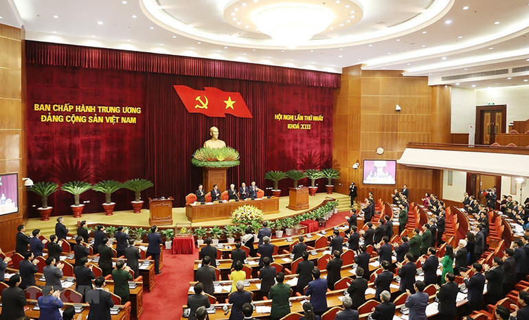 Toàn cảnh Hội nghị. (Ảnh: TRÍ DŨNG/TTXVN) Đồng chí Nguyễn Phú Trọng được tín nhiệm bầu làm Tổng Bí thư -0