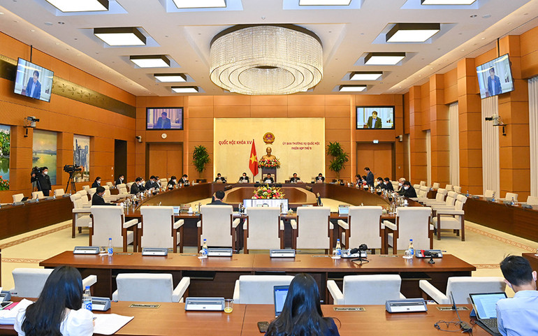 Quang cảnh phiên họp thứ năm của Ủy ban Thường vụ Quốc, sáng 23/11. (Ảnh: Duy Linh) Thông qua Nghị quyết giải thích Khoản 1 Điều 289 của Bộ luật Hình sự năm 2015 -0