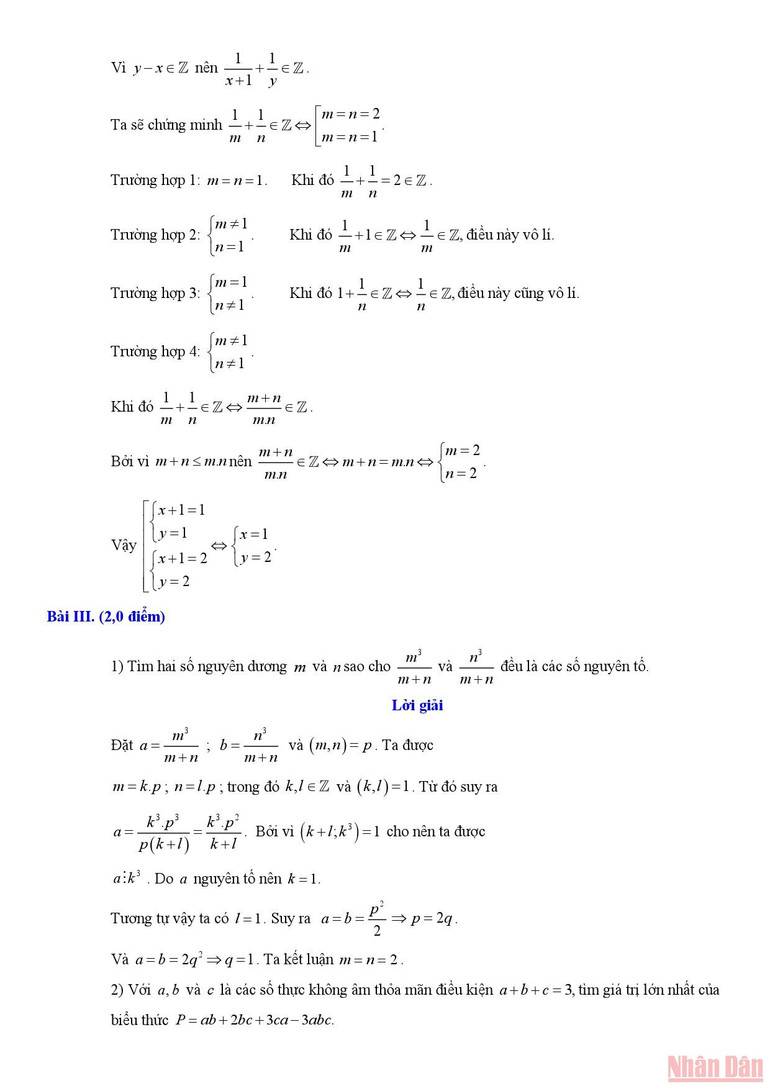 Gợi ý giải đề Toán chuyên thi lớp 10 của Hà Nội -2