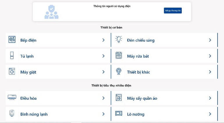 Công cụ giúp khách hàng ước tính sản lượng tiêu thụ điện -0