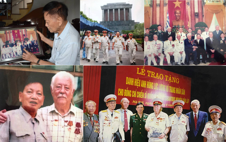 Ảnh lớn nhất: Nhà báo Đặng Minh Phương (bên phải, thứ hai) đến dự lễ trao tặng Anh hùng Lực lượng vũ trang nhân dân cho ông Kostas Sarantidis Nguyễn Văn Lập (bên phải, thứ tư). (Ảnh do nhà báo Đặng Minh Phương cung cấp) Các ảnh còn lại: Kỷ niệm giữa ông Kostas Sarantidis Nguyễn Văn Lập và đại tá Võ Văn Minh. (Ảnh do ông Minh cung cấp) Vĩnh biệt người anh hùng Kostas Sarantidis Nguyễn Văn Lập -0