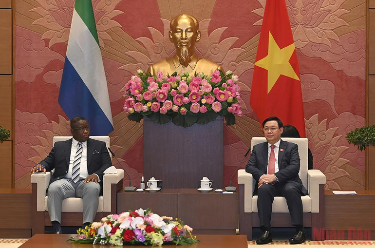 Chủ tịch Quốc hội Vương Đình Huệ tiếp Tổng thống nước Cộng hòa Sierra Leone -5