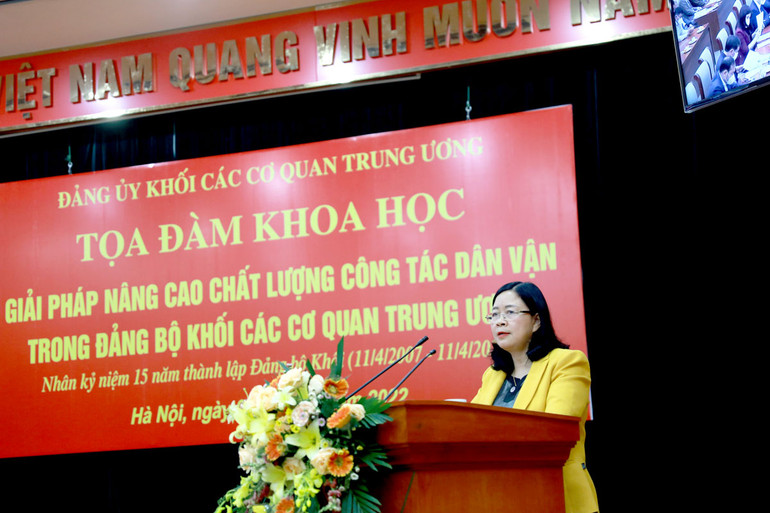 Đồng chí Bùi Thị Minh Hoài, Bí thư Trung ương Đảng, Trưởng Ban Dân vận Trung ương phát biểu ý kiến chỉ đạo. Nâng cao chất lượng công tác dân vận trong Đảng bộ Khối các cơ quan Trung ương -0