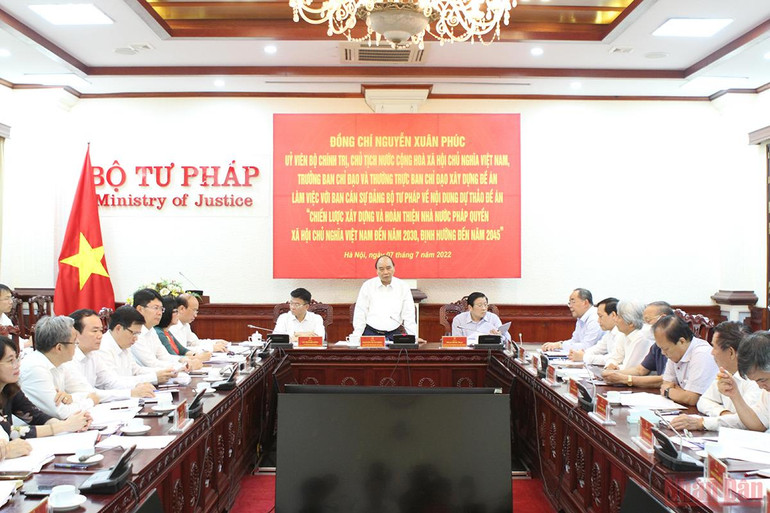 Quang cảnh buổi làm việc với Ban Cán sự đảng Bộ Tư pháp. Chủ tịch nước chủ trì làm việc với Bộ Công an, Bộ Tư pháp về Đề án xây dựng Nhà nước pháp quyền -0