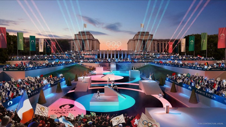 Hình ảnh về Lễ khai mạc Thế vận hội Olympic Paris 2024 trích trong tài liệu của Ban tổ chức. (Ảnh: REUTERS) Pháp dự kiến tổ chức Lễ khai mạc trên dòng sông Seine -0