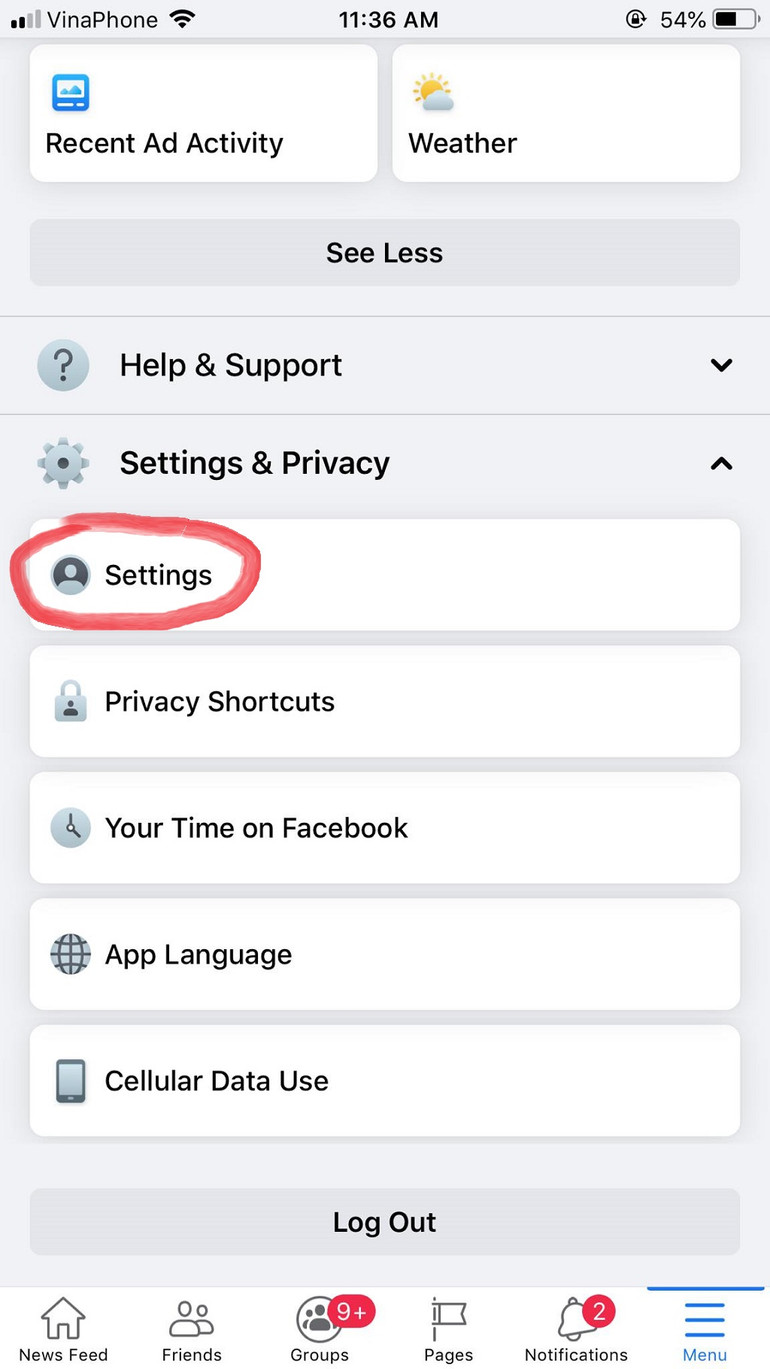 Nhấp vào phần Settings (Cài đặt) để kiểm tra đăng nhập Facebook. Cách kiểm tra tài khoản Facebook bị người khác đăng nhập -0