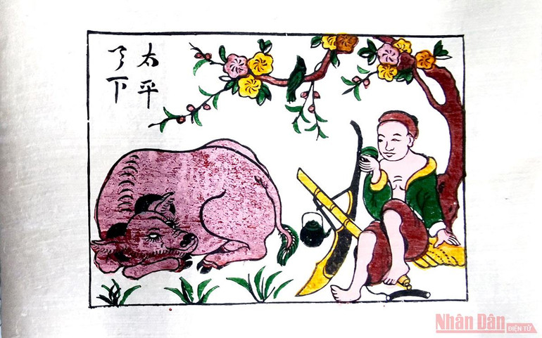 Tranh Đông Hồ “Thiên hạ thái bình”. Trâu từ tâm thức “in” ra hiện vật và hình ảnh -0