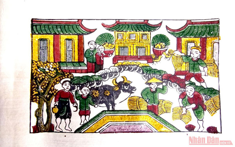 Hình ảnh trâu trong tranh Đông Hồ diễn tả cuộc sống sung túc, mùa màng bội thu. Trâu từ tâm thức “in” ra hiện vật và hình ảnh -0