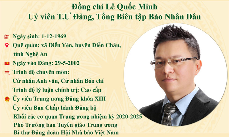 [Infographic] Đồng chí Lê Quốc Minh, Ủy viên T.Ư Đảng, Tổng Biên tập Báo Nhân Dân -0
