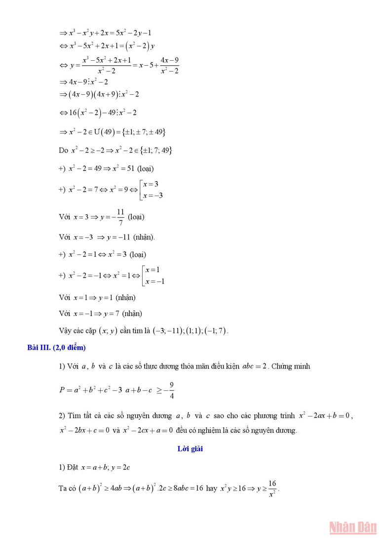 Gợi ý giải đề Toán thi vào lớp 10 chuyên Tin học -2