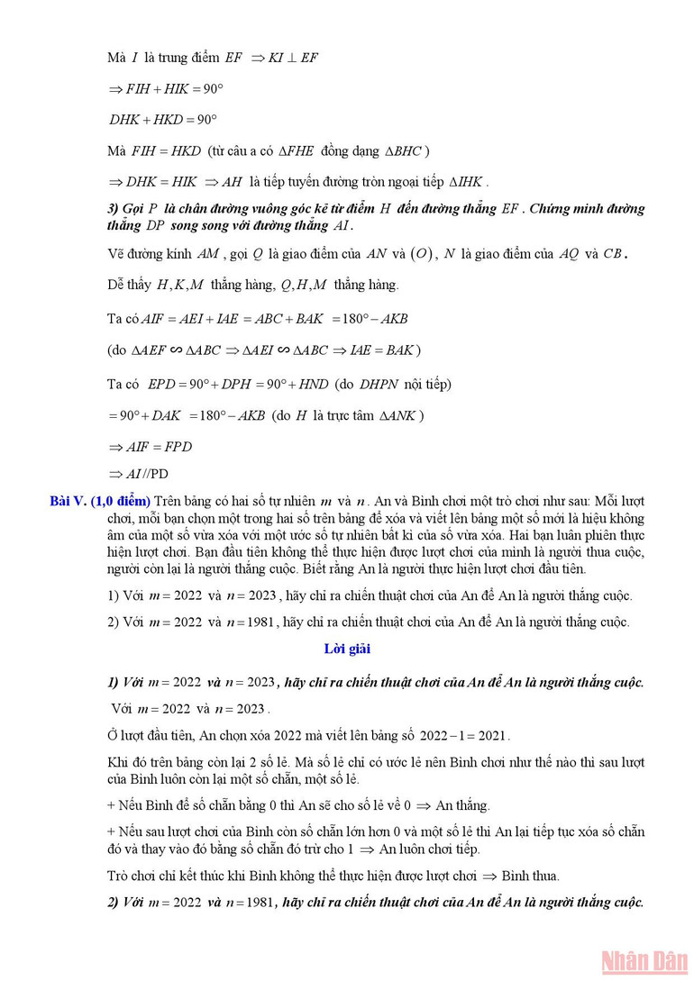 Gợi ý giải đề Toán thi vào lớp 10 chuyên Tin học -5
