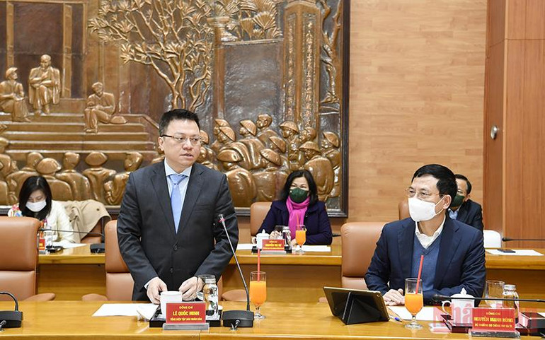 Đồng chí Lê Quốc Minh phát biểu ý kiến tại buổi gặp mặt. (Ảnh: Tuấn Huy) Nâng cao hiệu quả phối hợp tuyên truyền nhiệm vụ quân sự, quốc phòng -0