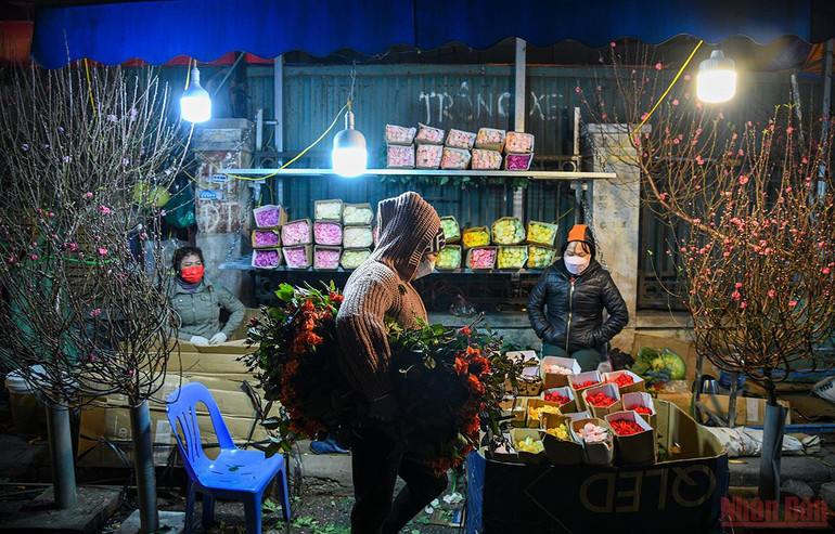 Tấp nập không khí người dân chen chân đi chợ hoa đêm lớn nhất Hà Nội ngày cận Tết -0