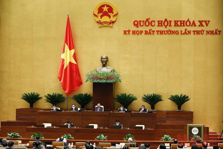 Quang cảnh phiên họp sáng 4/1, Kỳ họp bất thường lần thứ nhất, Quốc hội khóa XV. (Ảnh: Đăng Khoa) Một luật sửa 8 luật: Cần thiết để kịp thời tháo gỡ khó khăn cho đầu tư, kinh doanh -0