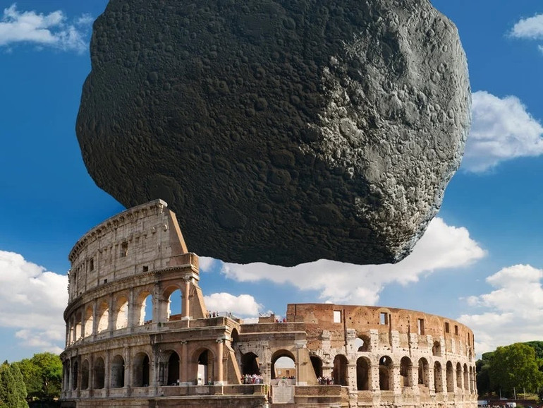 Tiểu hành tinh Dimorphos đường kính 160 m so với Đấu trường La Mã, Rome. Nguồn: ESA NASA chuẩn bị phóng tàu vũ trụ đâm vào tiểu hành tinh -0
