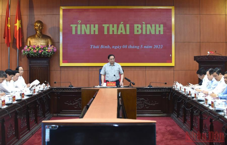Quang cảnh buổi làm việc giữa Thủ tướng Phạm Minh Chính với lãnh đạo chủ chốt tỉnh Thái Bình. Thủ tướng Phạm Minh Chính thăm và làm việc tại Thái Bình -6