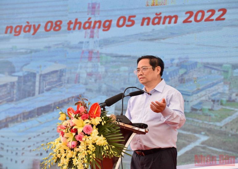 Thủ tướng Phạm Minh Chính phát biểu sau khi kiểm tra tiến độ chuẩn bị hoà lưới điện của tổ máy số 1 Nhà máy Nhiệt điện Thái Bình 2. Thủ tướng Phạm Minh Chính thăm và làm việc tại Thái Bình -3