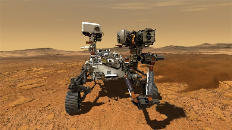 Hình minh họa của một nghệ sĩ về tàu đổ bộ trên sao Hỏa. Ảnh: NASA / JPL-Caltech Những cột mốc chinh phục vũ trụ trong năm 2021 -0
