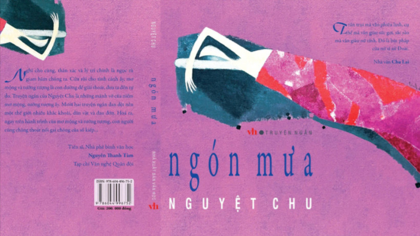 Một phần thiết kế bìa của tập truyện ngắn "Ngón mưa".