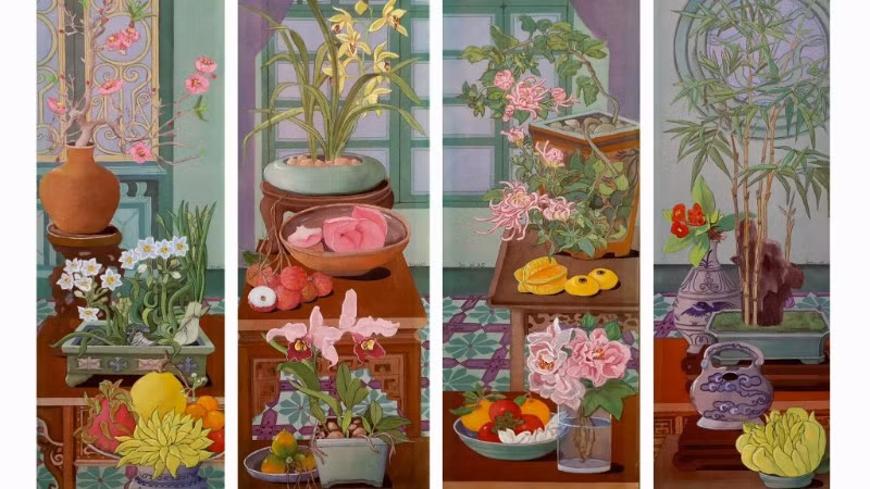 Một trích đoạn từ bộ tranh "Những mùa hy vọng" của họa sĩ Vũ Thùy Mai.