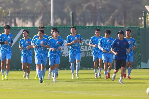 Các tuyển thủ U23 Việt Nam trong buổi tập cuối trước trận gặp U23 Saudi Arabia. (Ảnh: VFF)