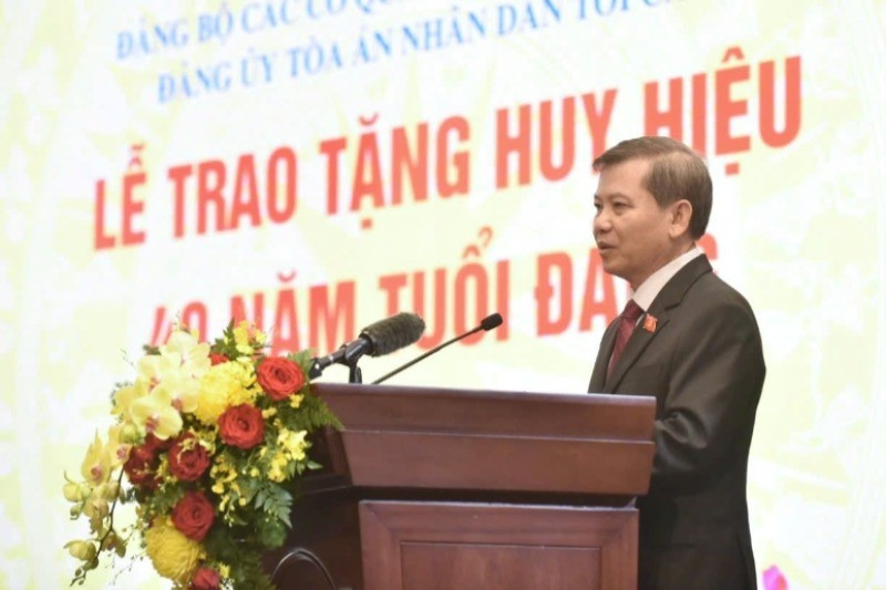 Chánh án Tòa án nhân dân tối cao phát biểu tại buổi lễ. le-minh-tri-8282.jpg