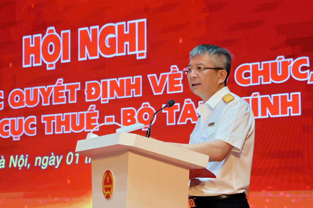 Cục trưởng Cục Thuế Mai Xuân Thành phát biểu tại hội nghị. (Ảnh: CT) 597969e24d45fa1ba354.jpg