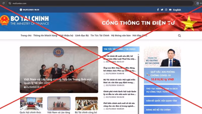 Website giả mạo Cổng thông tin điện tử của Bộ Tài chính. 