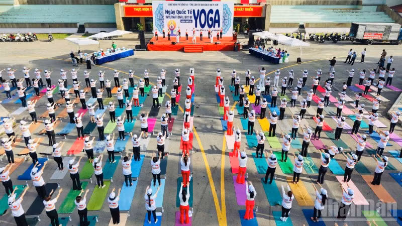 Người dân Đồng Nai đồng diễn Yoga tại sự kiện.