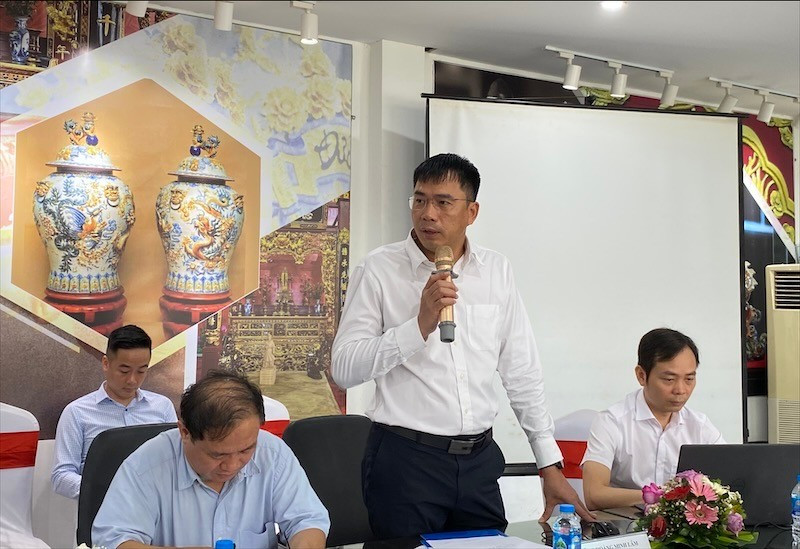 Lãnh đạo Trung tâm Khuyến công và tư vấn phát triển công nghiệp Hà Nội thông tin tại buổi họp báo. (ẢNH: NGUYÊN TRANG) fdf70790-3cdc-40d5-9437-76e313474e75.jpg
