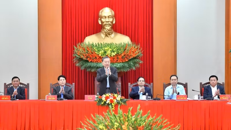 Tổng Bí thư Tô Lâm phát biểu tại phiên họp Tiểu ban Văn kiện Đại hội XIV của Đảng. (Ảnh: ĐĂNG KHOA)