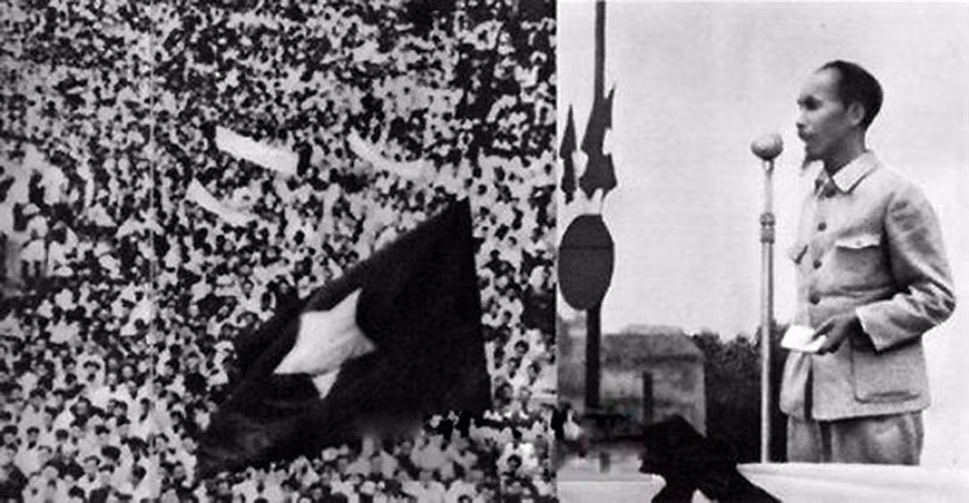 Ngày 2/9/1945, tại Quảng trường Ba Đình, Hà Nội, Chủ tịch Hồ Chí Minh đọc bản "Tuyên ngôn độc lập", khai sinh ra nước Việt Nam Dân chủ Cộng hòa. Ảnh tư liệu