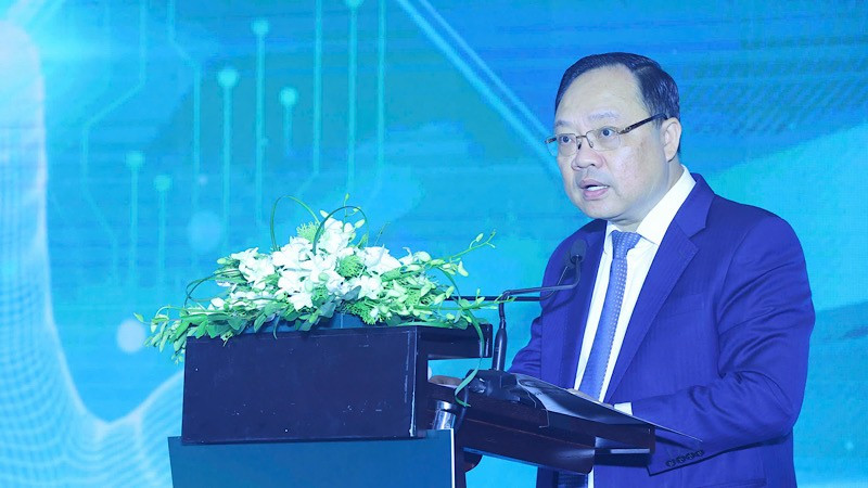Vụ trưởng Vụ Thanh toán Phạm Anh Tuấn phát biểu tại sự kiện. 