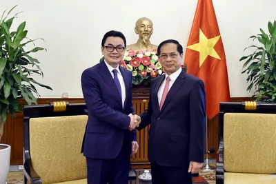 Phó Thủ tướng, Bộ trưởng Bùi Thanh Sơn và Quốc vụ khanh Campuchia Ung Rachana. (Ảnh: BNG)