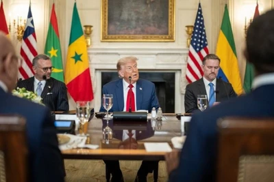 Tổng thống Trump trong cuộc gặp với lãnh đạo các nước Gabon, Guinea-Bissau, Liberia, Mauritania và Senegal tại Nhà Trắng. (Ảnh: The White House)