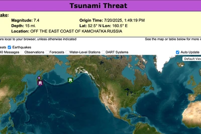 Động đất mạnh kích hoạt cảnh báo sóng thần ngoài khơi bờ biển phía đông của Nga. (Ảnh: USGS)