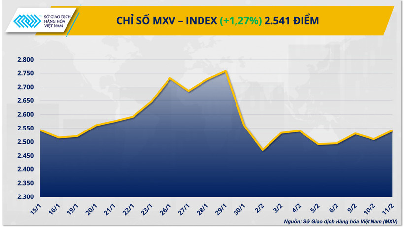 Chỉ số XV-Index tăng 1,3% lên 2.541 điểm.