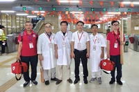 Tổ trực Sơ cấp cứu của Trung tâm Dịch vụ nhân đạo Trung ương Hội chữ thập đỏ Việt Nam ra quân ngày 24/8.