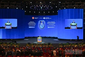 Chủ tịch nước Lương Cường phát biểu tại Lễ mở ký Công ước Hà Nội. (Ảnh: THỦY NGUYÊN)