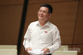 Bộ trưởng Công thương Nguyễn Hồng Diên phát biểu tại phiên họp. (Ảnh: DUY LINH)
