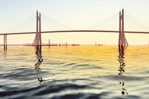 Phối cảnh cầu Cần Giờ nối xã Bình Khánh và xã Nhà Bè, giúp mở ra trục kết nối nhanh hơn từ trung tâm thành phố đến vùng ven và Đồng bằng sông Cửu Long.