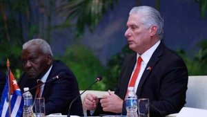 Bí thư Thứ nhất Đảng Cộng sản Cuba, Chủ tịch Cuba Miguel Diaz Canel Bermudez phát biểu tại cuộc hội đàm với Tổng Bí thư, Chủ tịch nước Tô Lâm. (Ảnh: Lâm Khánh/TTXVN)