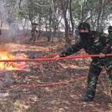 Lực lượng chức năng nỗ lực khống chế đám cháy tại xã Nam Cửa Việt.