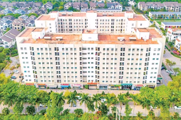 Dự án nhà ở xã hội Bamboo Garden tại xã Quốc Oai gồm 2 khối công trình cao 9 tầng với 432 căn hộ (Ảnh VĂN ĐOAN)