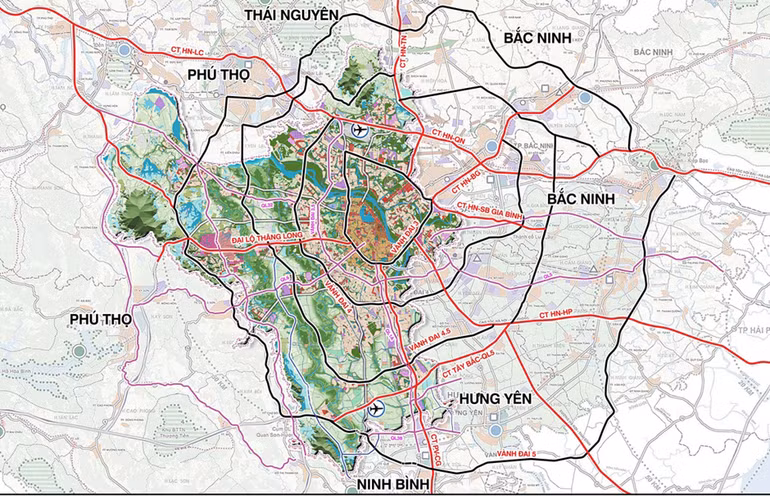 Định hướng liên kết vùng giao thông đường bộ của Hà Nội (Ảnh: Viện Quy hoạch xây dựng Hà Nội).