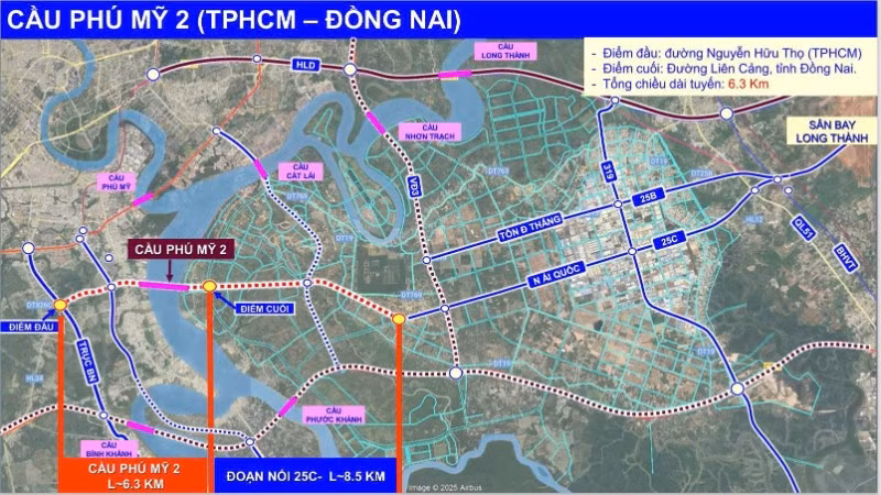 Cầu Phú Mỹ 2 kết nối giữa Thành phố Hồ Chí Minh và sân bay Quốc tế Long Thành, cũng như kết nối với vùng Đông nam bộ. (Nguồn: Sở Xây dựng Thành phố Hồ Chí Minh)